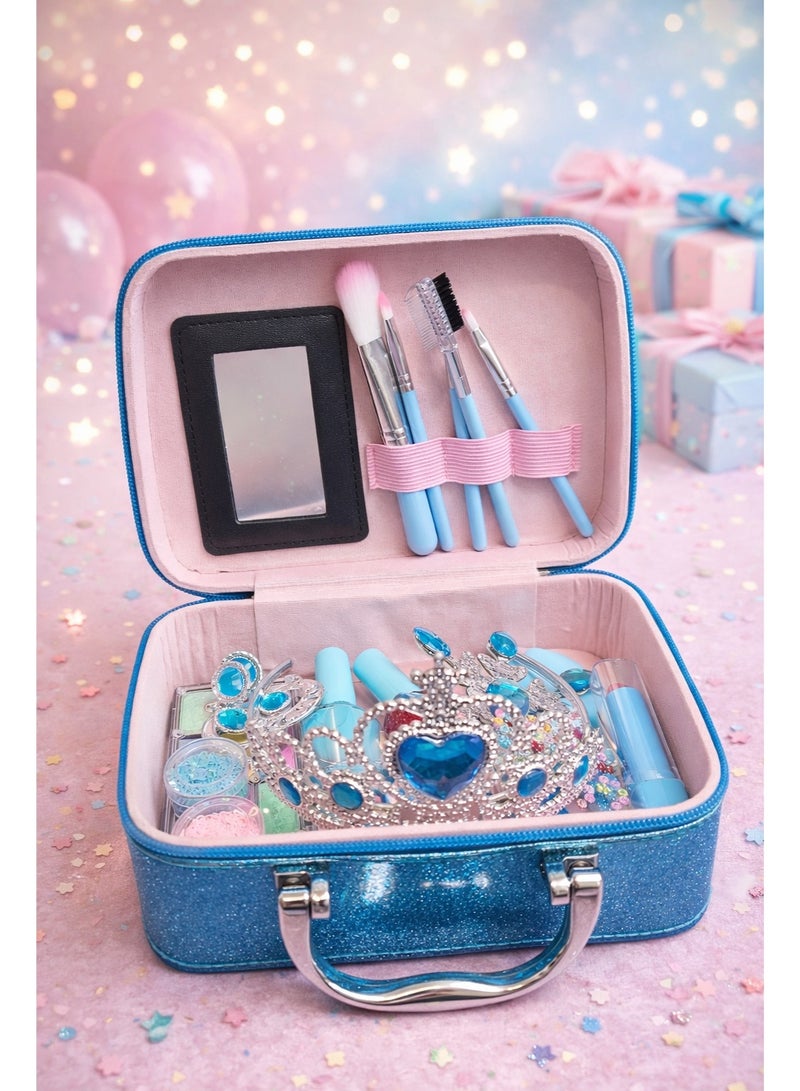 طقم مكياج ولعب تجميلي فاخر للأطفال – مجموعة أميرات 23 قطعة مع حقيبة تخزين، مكياج لعب آمن، إكسسوارات ومجوهرات، هدية مثالية للبنات - Image 3